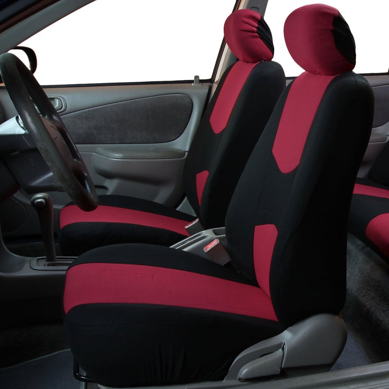 FH Group Flat Cloth Seat Covers Front Seat and Solid Rear Bench Full Set with Gift - Universal Fit for Cars, Trucks & SUVs (Burgundy) - Image 2